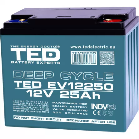 Ted AGM VRLA 12V-25Ah baterie bicicleta electrica 12-DZF-25